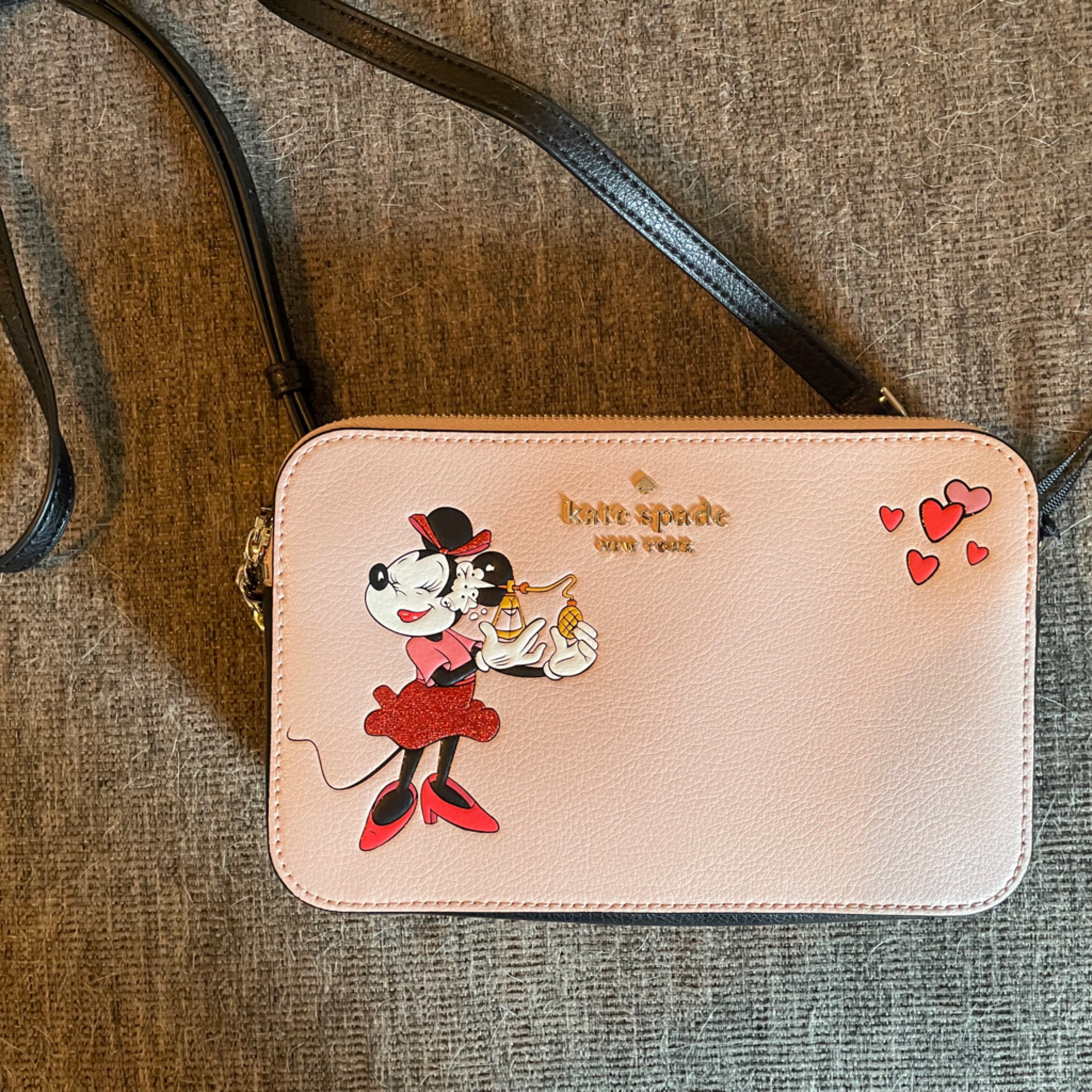Kate Spade X Minnie Mouse Doible Zip Crossbody Leather Purse